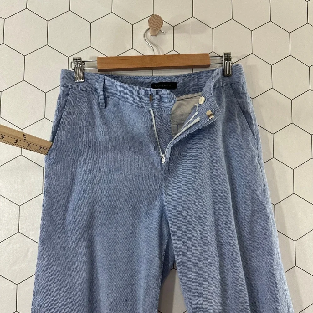 Banana Republic Womens 6S Blue‎ Linen Cotton Blend Wide Leg Cropped Trousers